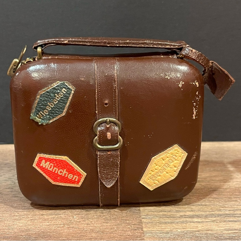 Vintage Leather Luggage Style Folding Travel Alarm Clock by Gruttert